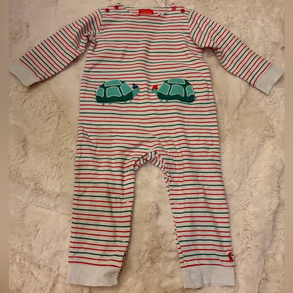 Joules Red and Green Striped Baby Turtle Onesie
